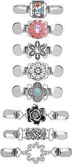 Tornito 8Pcs Vintage Sweater Shawl Clips Retro Cardigan Collar Shirt Dresses Waist Clip Antique Flowers Pattern Brooch Clip for Women