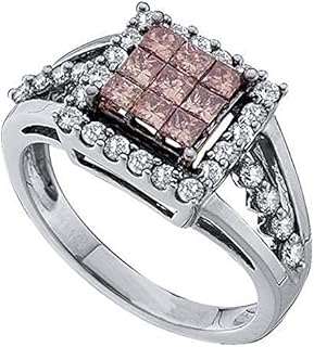 Dazzlingrock Collection 1.00 Carat (ctw) 14K Round & Princess White & Cognac Diamond Invisible Engagement Ring 1 CT, White Gold