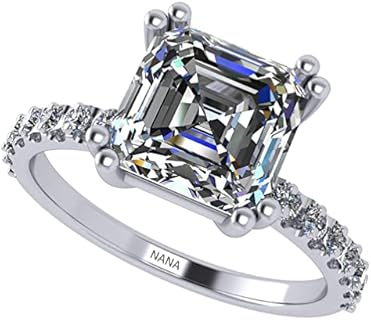 Elegant Asscher Cut Solitaire Zirconia Engagement Ring by NANA Jewels in Sterling Silver or Gold (10K/14K), Available in Sizes 4 and Above