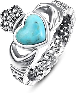 Heart Shape Turquoise Claddagh Rings 925 Sterling Silver Celtic Knot Rings Womens Vintage Rings with 12 * 10mm Turquoise Statement Turquoise Rings Fit Women Size 6-9