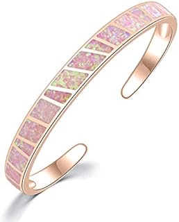 CiNily Womens Cuff Bracelet,Opal Bangle Bracelets Gold Plated Hypoallergenic Ladies Gemstone Open Cuff Bangle Bracelet
