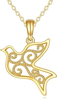 14K Gold Dove Necklace Filigree Jewelry Birthday Gifts for Women Bird Pendant Necklace for Girls