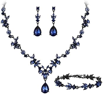 Crysdue Wedding Jewelry Set for Women Bride Bridesmaid, Stunning Marquise Rhinestone Crystal Floral Leaf Vine Pendant Necklace Dangle Earrings Bracelet Set for Prom Party