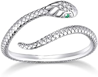 BISAER 925 Sterling Silver Adjustable Snake Wedding Ring with Cubic Zirconia - Unique Animal Jewelry Gift for Women and Teen Girls