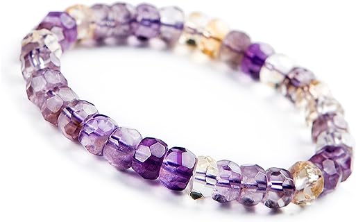 Natural Ametrine Bracelet Amethyst Citrine Crystal Faced Abacus Bead Bracelet 9mm