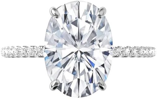 Nitya Jewels 7 CT Oval Cut Moissanite Engagement Ring, Handmade Diamond Set Solitaire Wedding Ring Bridal Her Women Ring For Gift