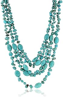 Gem Stone King Handmade Multi-Strand Beaded Chunky Simulated Turquoise Necklace for Women, 20 Inches Long Green Western Jewelry with Toggle Clasp