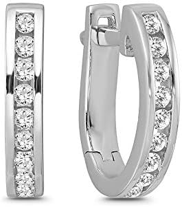 10K White Gold Diamond Hoop Earrings with Hinged Post Back Finding, 1/5 cttw I-J Color, I2 Clarity - Classic, Elegant Design