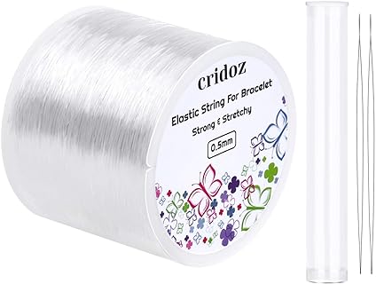 Stretchy String for Bracelets, Cridoz 0.5mm Clear Elastic String Stretch Cord Bracelet String with 2 Pcs Beading Needles for Seed Beads, Pony Beads, Bracelets and Jewelry Making