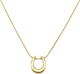 Stainless Steel Horseshoe Pendant Necklace with Cubic Zirconia Gems and Cable Chain - Unisex U-Shaped High-Polished Statement Jewelry