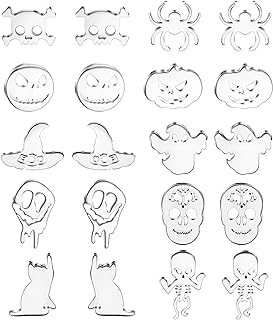 Staligue 20g Halloween Earrings Set Surgical Steel Cute Ghost Pumpkin Skeleton Bat Cat Hypoallergenic Halloween Earrings for Women Halloween Earrings Studs for Sensitive Ears Halloween Jewelry for Gifts