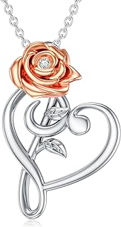 Diamond Rose Necklace for Women 925 Sterling Silver Rose Heart Pendant Necklace with Lab Grown Diamond Jewelry Gifts for Her