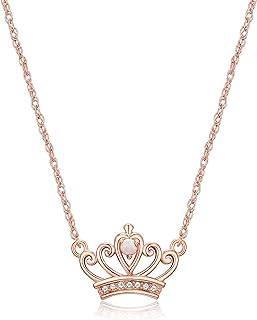MORGAN & PAIGE 14K Rose Gold Plated Sterling Silver Created Opal and 3 prong-setting Crystal Crown Necklace, 18"