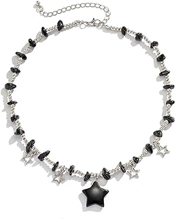 COLORFUL BLING Sweet Star Charms Pendant Choker Necklace Irregular Gravel Y2K Healing Crystal Necklace Summer Jewelry for Women Girls Teen