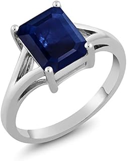 Gem Stone King 925 Sterling Silver Blue Sapphire Solitaire Engagement Ring For Women (2.45 Cttw, Emerald Cut 9X7MM, Gemstone September Birthstone, Available in Size 5,6,7,8,9)