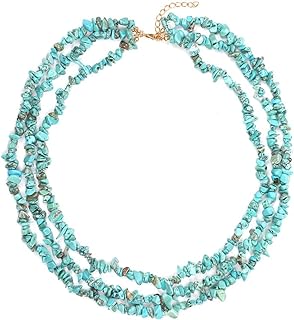 COLORFUL BLING Multistrand Boho Turquoise Beads Choker Necklace Strand Natural Irregular Stone Chips Statement Bib Collar Necklace for Women Bohemian Jewelry