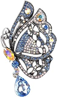 Gyn&Joy Womens Vintage Crystal Rhinestones Drop Winged butterfly Brooch Pin