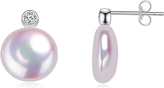 Lefan S925 Sterling Silver Baroque Style Button Shape Freshwater Pearl Stud Earring | 14k Gold Palted | Lefan Jewelry…
