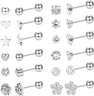 LOYALLOOK 8 Pairs Stainless Steel Ball Stud Earrings Barbell Cartilage Helix Ear Piercing 3-6mm 2 Colors