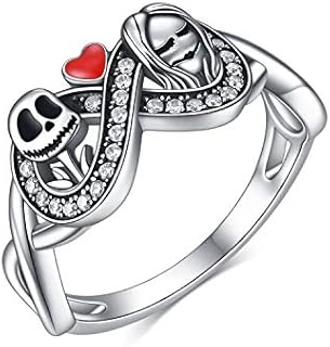 ONEFINITY Nightmare Before Christmas 925 Sterling Silver Engagement Ring with Cubic Zirconia for Her, Teen Girls, Jack and Sally Skull Design