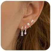 Silver Earrings Set for Women, Dainty Huggie Hoop Earrings 14k Gold/Silver Plated Lightweight Cartilage Earrings Trendy Hypoallergenic Silver Diamond Earrings Small Silver Hoop Earrings Set Silver Jewelry Gifts