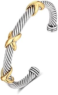 Copper Cuff Bangle Bracelet for Women with Twisted Stainless Steel Design - Elegant, Adjustable, Two Tone