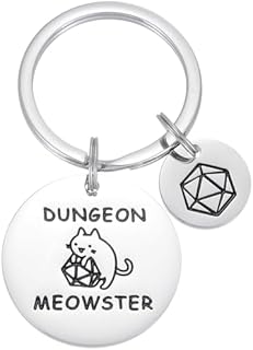High-Quality Stainless Steel DnD Keychain with 'Dungeon Meowster' Engraving – Unique, Humorous Gift for RPG Geeks, Men, Women – With Strong O-Ring Clasp, Hypoallergenic – Perfect for Gaming Enthusiasts