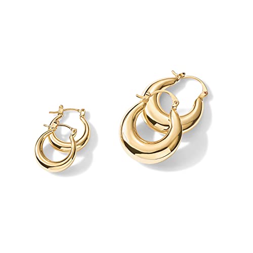 14K Gold Plated Sterling Silver Post Chunky Hoops | Thick Lightweight Gold Hoop Earrings for Women