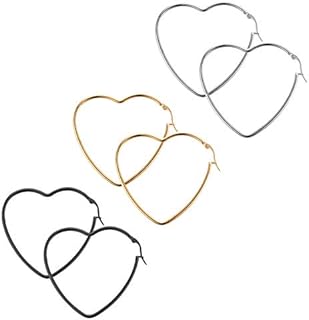 3 Pairs Big Hoop Geometric Earrings for Women, Hypoallergenic Stainless Steel Hoop Earrings Set Plated in Gold-Silver-Black-Rose Gold
