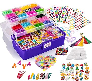 Loopa DIY Rainbow Loom Bead Bracelet Kit with 10,000+ Colorful Rubber Bands in Playful Designs | Kid-Friendly Craft Set with Beads and Endless Accessories for Hours of Creativity - Handy Box Case Included