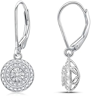 Timeless 0.25cttw Natural Diamond Dangle Earrings with Sterling Silver Hoop for Women, Exquisite White-Gold-Plated Design
