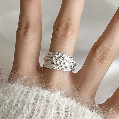 925 Sterling Silver Wide Band Ring Simple Handmade Hammered Chunky Statement Rings Adjustable Boho Thumb Ring for Women Men