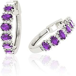 Earrings 925 Sterling Silver Hoop Tennis Eternity Design 2 Carat Created Birthston Oval Cut 4mm Gemstone Dangling Stud Earrings Set Perfect for Anniversary and Wedding Gifts