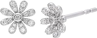 Floral Diamond Stud Earrings with Push Back Clasp for Women in 10k White Gold, Radiant F-G Color SI1-SI2 Diamonds - Luxury Gift for Wife or Mom on Mother's Day or Birthday