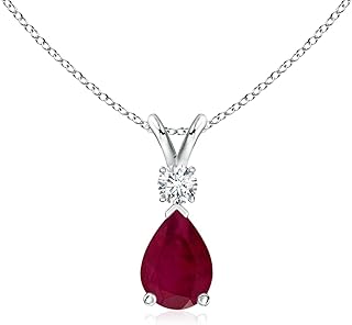 Angara Natural Ruby Teardrop Pendant Necklace with Diamond for Women, Girls in Sterling Silver / 14K Solid Gold/Platinum with 18" Chain, July Birthstone Jewelry Gift for Her Birthday, Anniversary