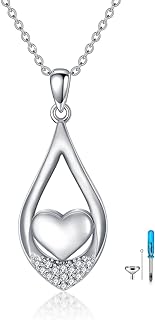 925 Sterling Silver Heart Urn Pendant Necklace, Cable Chain Keepsake for Women, Memorial Ash Holder Jewelry - No Gemstone, Eternally Cherished Design
