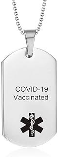 N+A Personalized COVID 19 Medical Alert Necklace,Stainless Steel Medical ID ICE Custom COVID-19 Vaccinated Dog Tag Pendant Monitoring Systems Sos Emergency Jewelry for Men Women