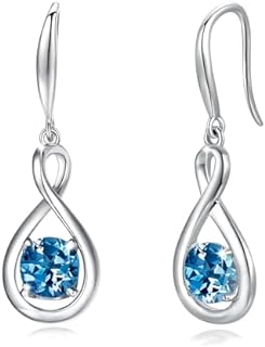 FANCIME Dangle Drop Earrings 925 Sterling Silver Dainty Infinity Round Gemstone Birthstone Earring Fine Jewelry Birthday Gifts for Girls Women