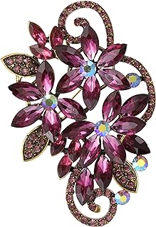 SELOVO Vintage Gold Tone Rhinestone Flower Leaf Scarf Elegant Pin Brooch For Women
