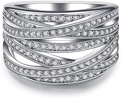 925 Sterling Silver CZ Diamond Multi-Band Engagement Ring for Women, Interwoven Multi-Layer Design