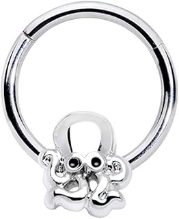 Body Candy 16G 316L Steel Hinged Segment Ring Seamless Cartilage Nipple Ring Nautical Octopus Nose Hoop 3/8"