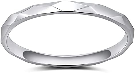 Greenpod 2mm Faceted Edge Dome Stainless Steel Engagement Ring for Women - Polished & Comfort Fit Sizes 4-12