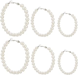 Elegant Pearl Hoop Clip On Earrings for Women, Non-Piercing Stainless Steel Earrings Set in Various Sizes (30MM, 40MM, 50MM)