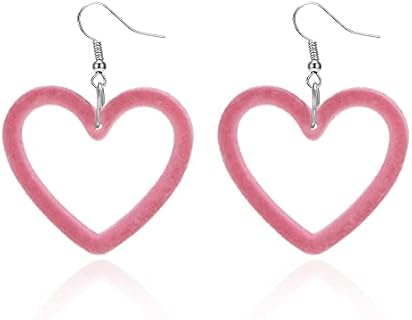 Pink Heart Earrings for Girls Big Heart Hoop Dangle Earrings Pink Earrings Mothers Day Gifts for Women
