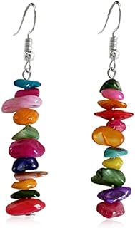 GPASTG Handmade Bohemian Vintage Silver Nature Stone Beads Long Dangle Drop Earrings for Women Girls Statement Jewelry Gifts