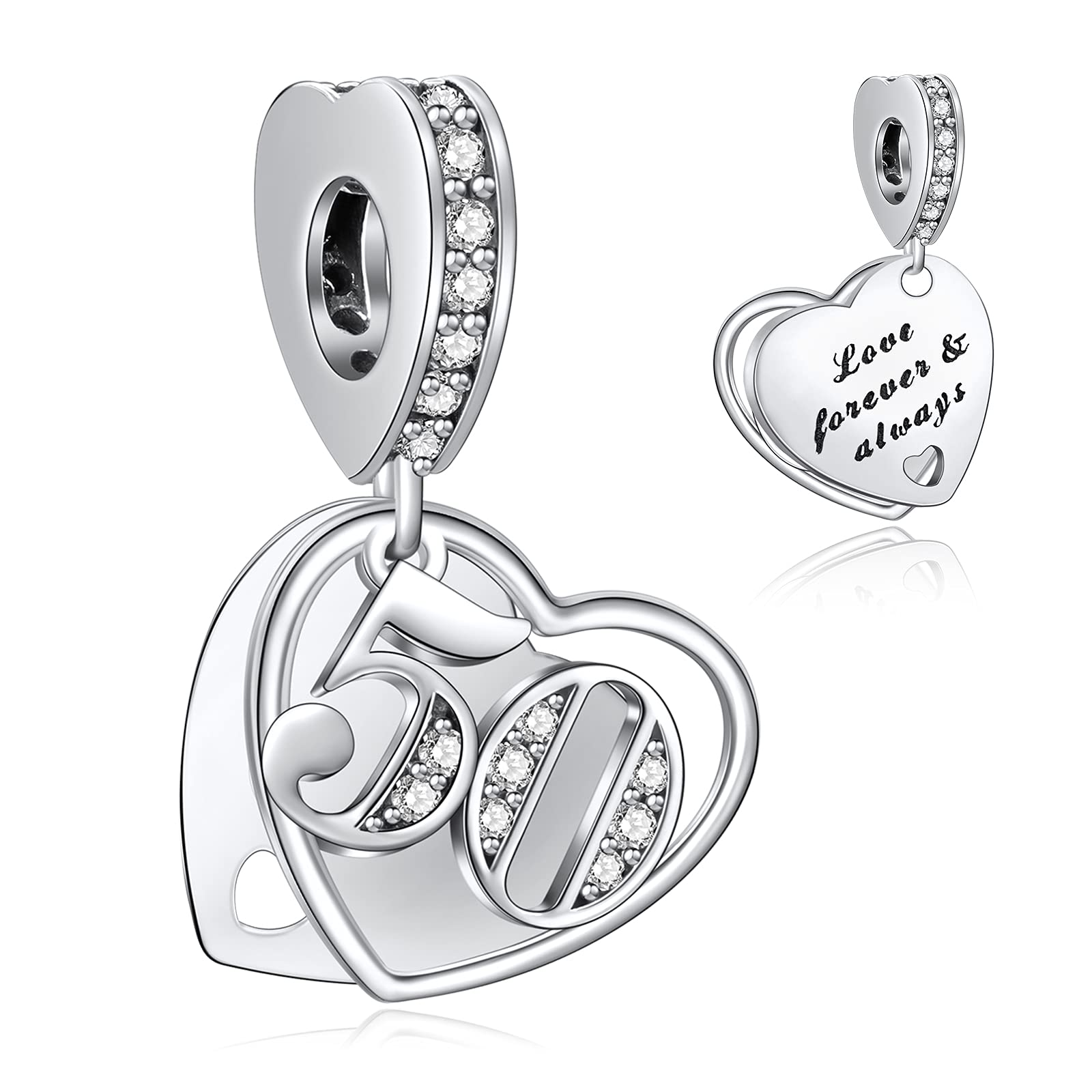 NINGAN 16 18 21 30 40 50 60 Years of Love Dangle Charms for Charms Bracelets, Forever & Always 925 Sterling Silver Cubic Zirconia Bead Pendant, Happy Birthday Jewelry Gifts for Women