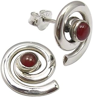 SilverStarJewel 925 Pure Sterling Silver Carnelian Stud Post Earrings 0.6" Ladies Engagament