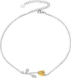 Lobster Claw Clasp Disney Anklet - Sterling Silver Rolo Link Chain with Flower Design for Women - SILVERCUTE Adjustable Ankle Bracelet Jewelry