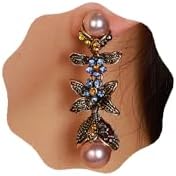 Chic YERTTER Vintage Colorful Flower Pearl Dangle Earrings with Snap Back Closure, Crafted from Durable Zinc Alloy for Women