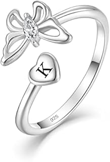 Cubic Zirconia Butterfly Engagement Ring with Sterling Silver for Women, Elegant Letter Design, Size 7 Adjustable